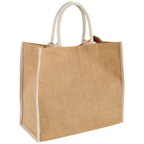 Grand sac shopping publicitaire - JUTE Naturel et Blanc